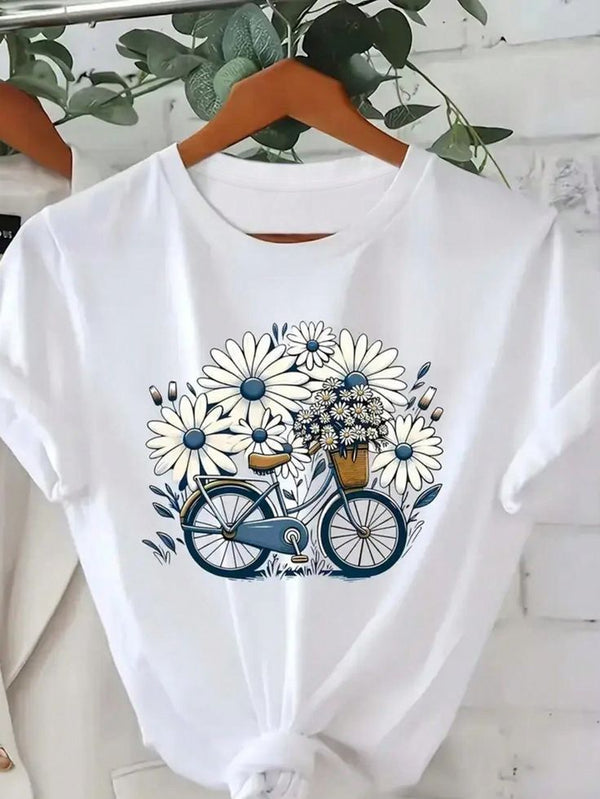 Camiseta Mujer Vicicleta con Flores
