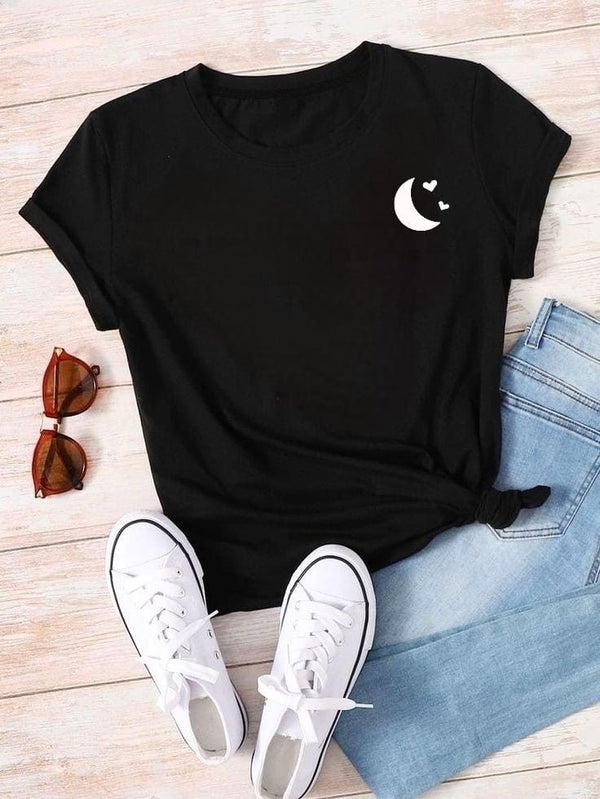 Camiseta Mujer luna con Corazones