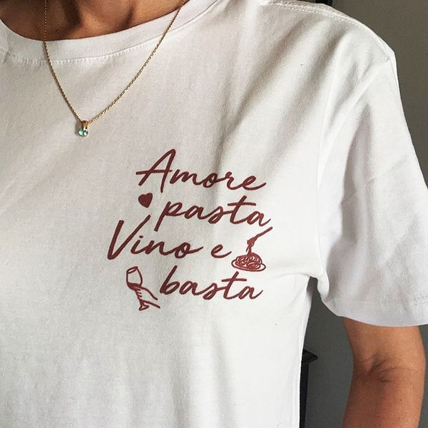 Camiseta Amore, Pasta, Vino e Basta