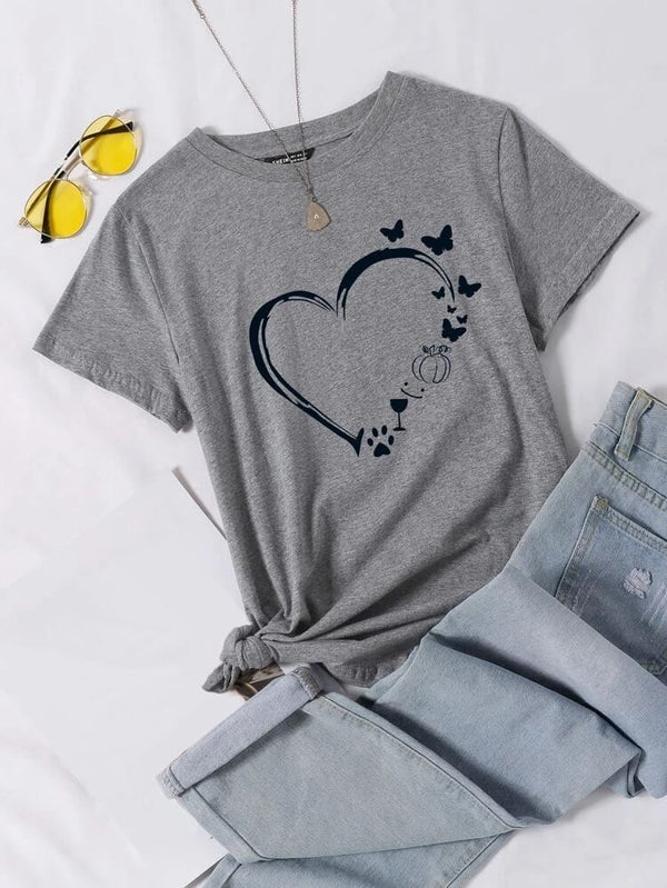 Camiseta Básica Corazón Mariposas