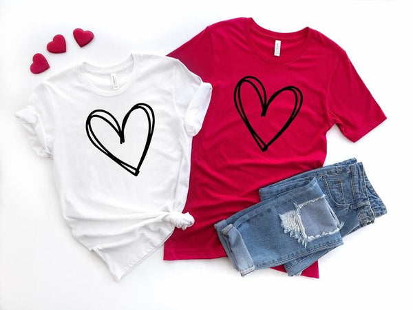 Camisetas Pareja Corazón Blanco y Rojo